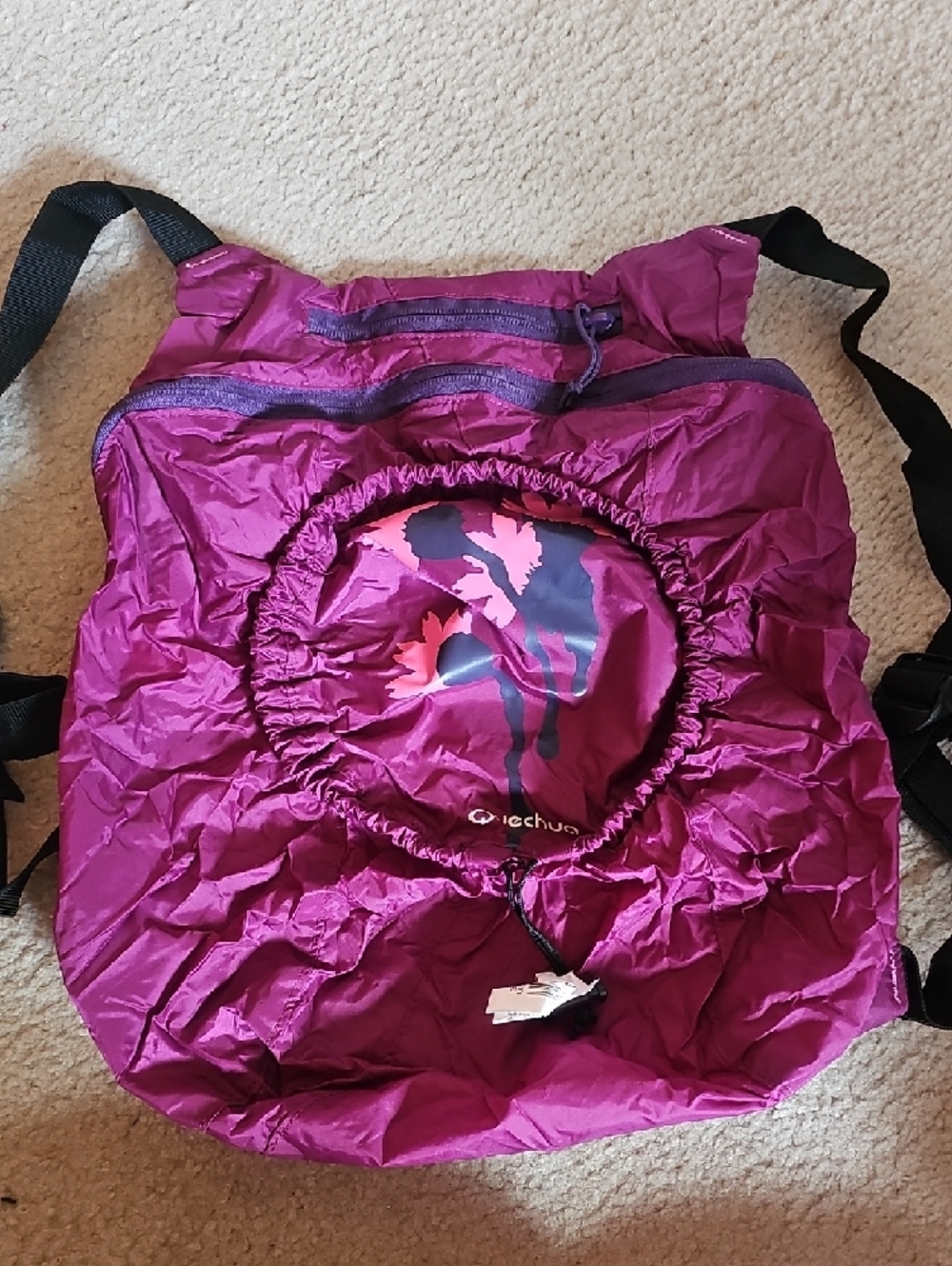 Quechua Floral Backpack in Magenta, Pink, Navy - Picture 3 of 7